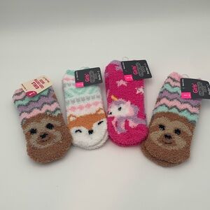 Girls Super Soft Cozy Critter Socks - Pink, Brown, Black size 7-3